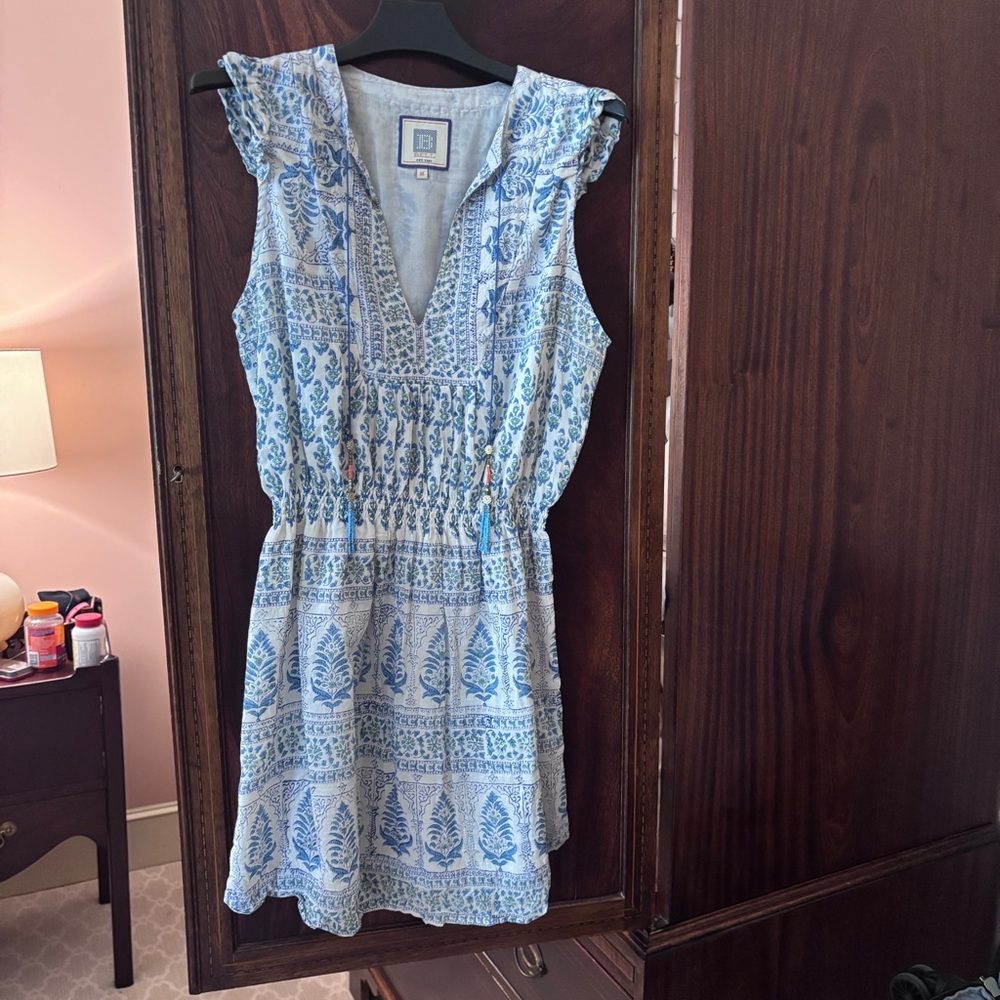 Bell Blue Printed Sleeveless Mini Dress - size M